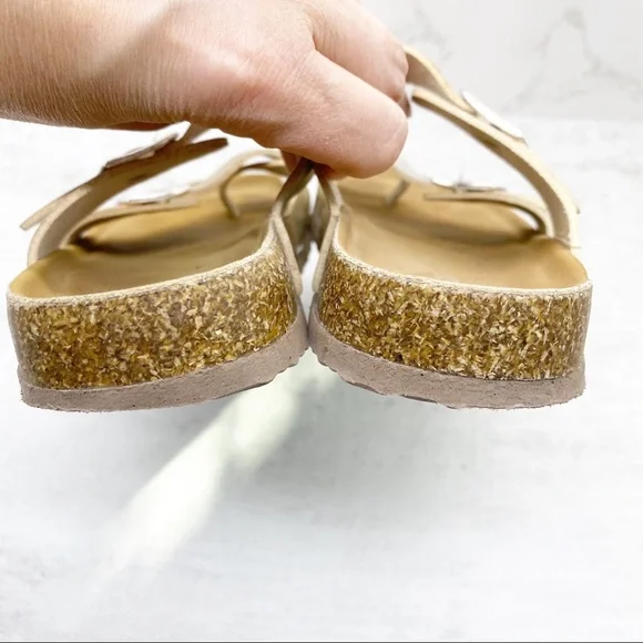 Steve Madden-Metallic Gold Cork Flat Sandals Y13 - Picture 5 of 6